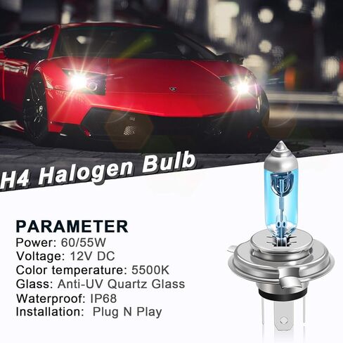 WinPower H4 60W 55W مصباح هالوجين عالي السطوع 9003 HB2 بديل ضوء الدراجة النارية 5500K، حزمة من 2 in Kuwait