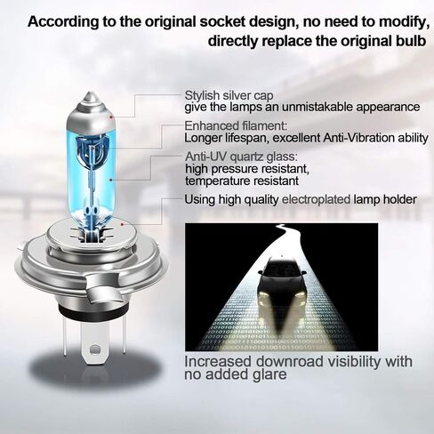 WinPower H4 60W 55W مصباح هالوجين عالي السطوع 9003 HB2 بديل ضوء الدراجة النارية 5500K، حزمة من 2 in Kuwait
