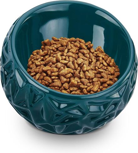 Raised Cat Food Bowl，Tilted Elevated Cat Bowls Anti-Vomiting, Ceramic Cat Dishes for Protecting Pet’s Spine, Backflow Prevention, Indoor Cats and Small Size Dogs, Dark Green, Stress Free… in Saudi Arabia