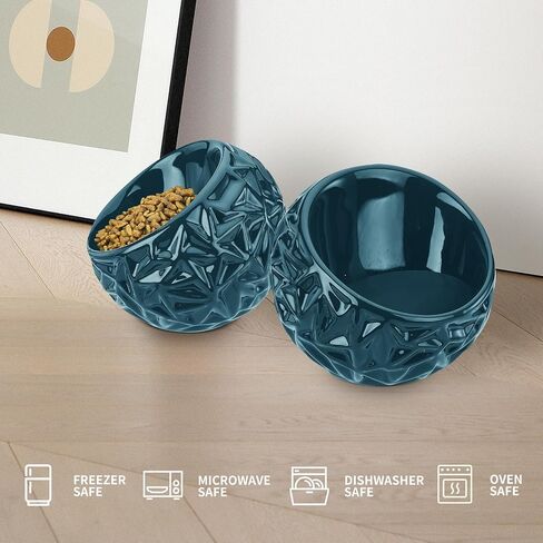 Raised Cat Food Bowl，Tilted Elevated Cat Bowls Anti-Vomiting, Ceramic Cat Dishes for Protecting Pet’s Spine, Backflow Prevention, Indoor Cats and Small Size Dogs, Dark Green, Stress Free… in Saudi Arabia