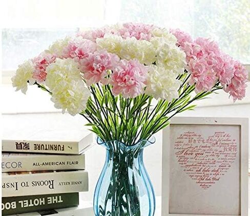 Leoyoubei 20 inch Bouquets 10 Stem Carnations,Outdoor UV Resistant No Fade Artificial Flower,Carnation Silk Petals Fake Flowers Forever Plants for Home Party and Wedding Decor (Champagne) in Saudi Arabia
