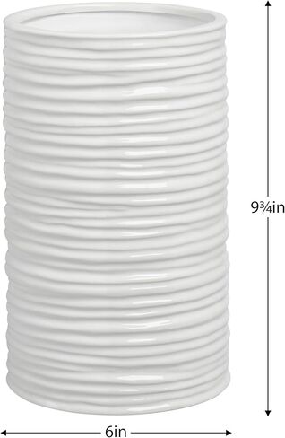 Torre & Tagus 901461 Ripple Ceramic Cylinder Vase, Medium, White in Saudi Arabia