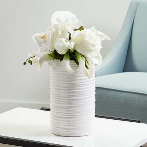 Torre & Tagus 901461 Ripple Ceramic Cylinder Vase, Medium, White in Saudi Arabia
