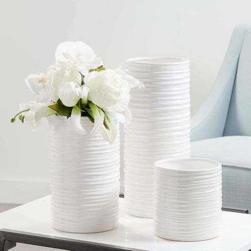 Torre & Tagus 901461 Ripple Ceramic Cylinder Vase, Medium, White in Saudi Arabia