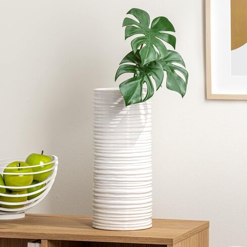 Torre & Tagus 901461 Ripple Ceramic Cylinder Vase, Medium, White in Saudi Arabia