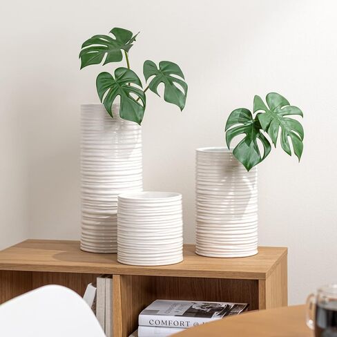 Torre & Tagus 901461 Ripple Ceramic Cylinder Vase, Medium, White in Saudi Arabia