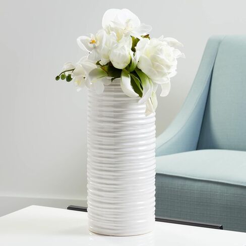 Torre & Tagus 901461 Ripple Ceramic Cylinder Vase, Medium, White in Saudi Arabia