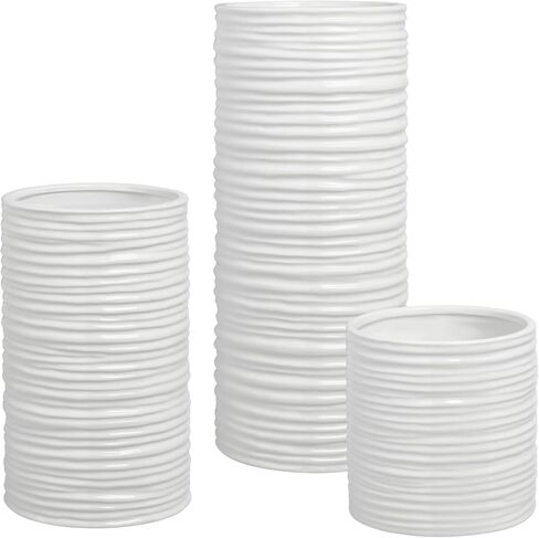 Torre & Tagus 901461 Ripple Ceramic Cylinder Vase, Medium, White in Saudi Arabia