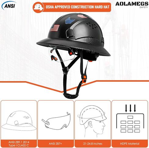 Carbon Fiber Pattern Full Brim Hard Hat with Visor-OSHA Approved Construction Safety Helmet for Men Women,ANSI Z89.1 Vented Reflective Hardhat with Hard Hat Chin Strap,6-Point Suspension in Saudi Arabia