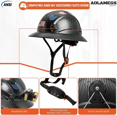 Carbon Fiber Pattern Full Brim Hard Hat with Visor-OSHA Approved Construction Safety Helmet for Men Women,ANSI Z89.1 Vented Reflective Hardhat with Hard Hat Chin Strap,6-Point Suspension in Saudi Arabia