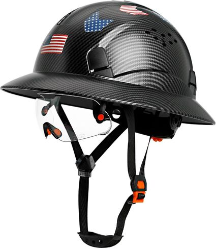 Carbon Fiber Pattern Full Brim Hard Hat with Visor-OSHA Approved Construction Safety Helmet for Men Women,ANSI Z89.1 Vented Reflective Hardhat with Hard Hat Chin Strap,6-Point Suspension in Saudi Arabia