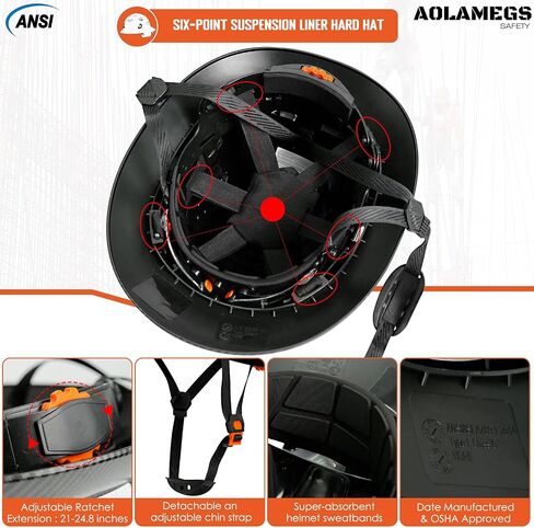 Carbon Fiber Pattern Full Brim Hard Hat with Visor-OSHA Approved Construction Safety Helmet for Men Women,ANSI Z89.1 Vented Reflective Hardhat with Hard Hat Chin Strap,6-Point Suspension in Saudi Arabia