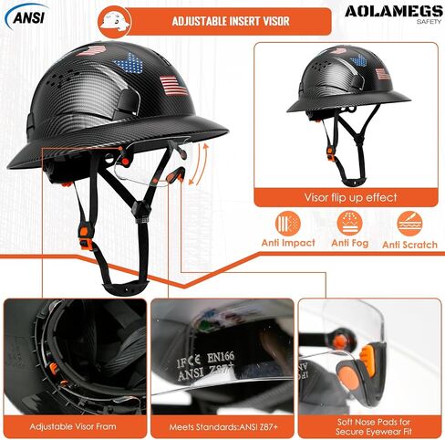 Carbon Fiber Pattern Full Brim Hard Hat with Visor-OSHA Approved Construction Safety Helmet for Men Women,ANSI Z89.1 Vented Reflective Hardhat with Hard Hat Chin Strap,6-Point Suspension in Saudi Arabia