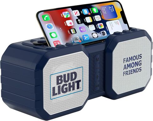 Bud Light Rugged Outdoor Bluetooth 5.0 مكبر صوت مع حامل هاتف - وضع راديو FM، محمول، مقبض حمل متين، مقاوم للماء، منفذ MP3 USB، قارئ بطاقة Micro SD، حامل هاتف، عمر بطارية طويل in Saudi Arabia