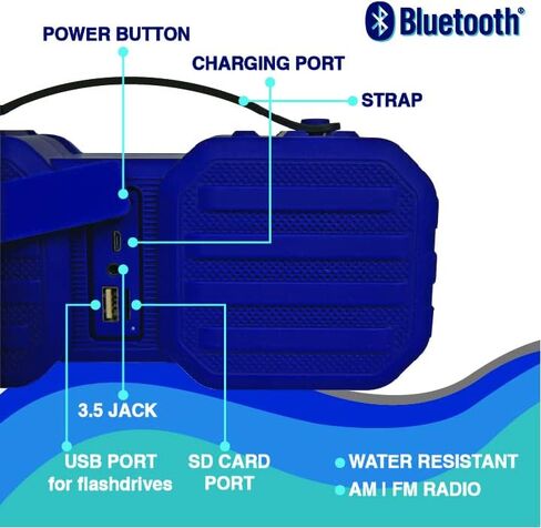 Bud Light Rugged Outdoor Bluetooth 5.0 مكبر صوت مع حامل هاتف - وضع راديو FM، محمول، مقبض حمل متين، مقاوم للماء، منفذ MP3 USB، قارئ بطاقة Micro SD، حامل هاتف، عمر بطارية طويل in Saudi Arabia