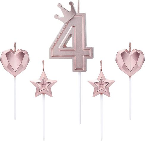 1 Set of 3inch Birthday Candles, Including 1 Crown Cake Main Numeral Candles, 2 Star Candles and 2 Heart Candles for Birthday Anniversary Parties (Rose Gold, 0) in Saudi Arabia