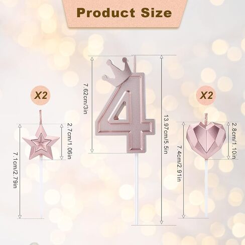 1 Set of 3inch Birthday Candles, Including 1 Crown Cake Main Numeral Candles, 2 Star Candles and 2 Heart Candles for Birthday Anniversary Parties (Rose Gold, 0) in Saudi Arabia