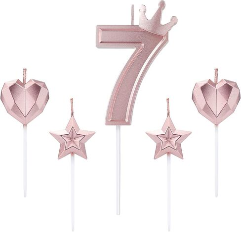 1 Set of 3inch Birthday Candles, Including 1 Crown Cake Main Numeral Candles, 2 Star Candles and 2 Heart Candles for Birthday Anniversary Parties (Rose Gold, 0) in Saudi Arabia