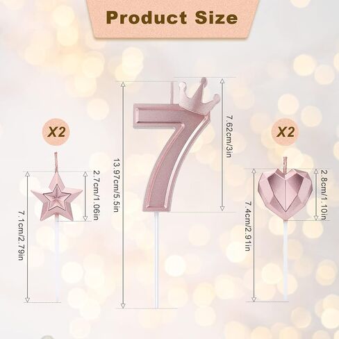 1 Set of 3inch Birthday Candles, Including 1 Crown Cake Main Numeral Candles, 2 Star Candles and 2 Heart Candles for Birthday Anniversary Parties (Rose Gold, 0) in Saudi Arabia