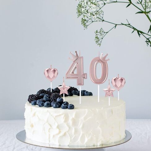 1 Set of 3inch Birthday Candles, Including 1 Crown Cake Main Numeral Candles, 2 Star Candles and 2 Heart Candles for Birthday Anniversary Parties (Rose Gold, 0) in Saudi Arabia