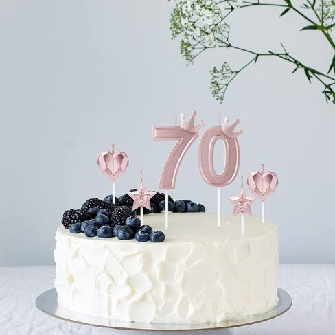 1 Set of 3inch Birthday Candles, Including 1 Crown Cake Main Numeral Candles, 2 Star Candles and 2 Heart Candles for Birthday Anniversary Parties (Rose Gold, 0) in Saudi Arabia