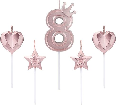 1 Set of 3inch Birthday Candles, Including 1 Crown Cake Main Numeral Candles, 2 Star Candles and 2 Heart Candles for Birthday Anniversary Parties (Rose Gold, 0) in Saudi Arabia