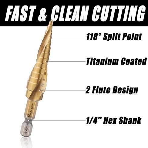 HSS لولبية الأخدود المزدوج الناي خطوة الحفر بت، 1/8 "- 1/2" بت 13 خطوة M2 المواد Unibit عرافة عرقوب لحفر ثقوب في الفولاذ المقاوم للصدأ ورقة الألومنيوم معدن الخشب البلاستيك PVC in Kuwait