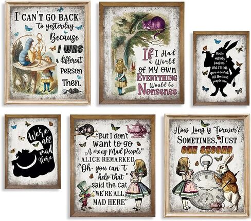 Alice in Wonderland Wall Art Decor Print - Mad Hatter White Rabbit Cheshire Cat - Alice Inspirational Saying Quote Poster - Affirmation Gift for Women Teen Girl - Motivational Wall Art for Alice Fans in Saudi Arabia