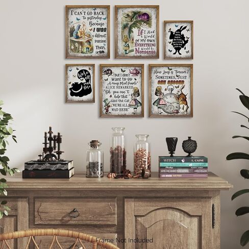 Alice in Wonderland Wall Art Decor Print - Mad Hatter White Rabbit Cheshire Cat - Alice Inspirational Saying Quote Poster - Affirmation Gift for Women Teen Girl - Motivational Wall Art for Alice Fans in Saudi Arabia