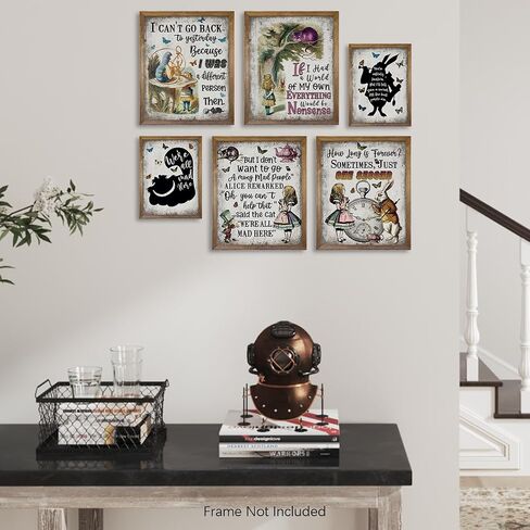 Alice in Wonderland Wall Art Decor Print - Mad Hatter White Rabbit Cheshire Cat - Alice Inspirational Saying Quote Poster - Affirmation Gift for Women Teen Girl - Motivational Wall Art for Alice Fans in Saudi Arabia