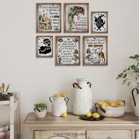 Alice in Wonderland Wall Art Decor Print - Mad Hatter White Rabbit Cheshire Cat - Alice Inspirational Saying Quote Poster - Affirmation Gift for Women Teen Girl - Motivational Wall Art for Alice Fans in Saudi Arabia