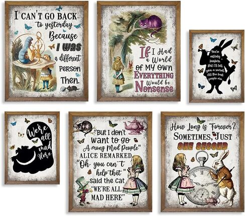 Alice in Wonderland Wall Art Decor Print - Mad Hatter White Rabbit Cheshire Cat - Alice Inspirational Saying Quote Poster - Affirmation Gift for Women Teen Girl - Motivational Wall Art for Alice Fans in Saudi Arabia