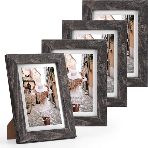 4x6 Picture Frame Matted to 4x6 Photo or 5x7 without Mat, 4 Pack Wooden Frames 4x6 Black for Wall or Tabletop Display in Saudi Arabia