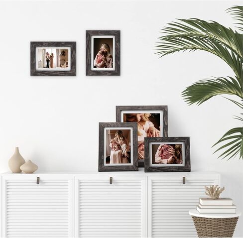 4x6 Picture Frame Matted to 4x6 Photo or 5x7 without Mat, 4 Pack Wooden Frames 4x6 Black for Wall or Tabletop Display in Saudi Arabia