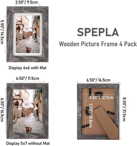 4x6 Picture Frame Matted to 4x6 Photo or 5x7 without Mat, 4 Pack Wooden Frames 4x6 Black for Wall or Tabletop Display in Saudi Arabia