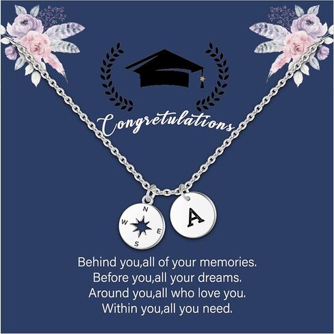 Graduation Gifts for Her, Sterling Silver Over Compass Initial Necklace Graduation Gifts Graduation Necklace College High School Graduation Gifts for Her(A) in Saudi Arabia