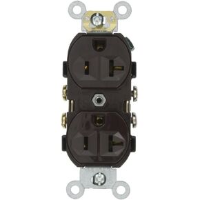 Leviton CR20-E 20-Amp, 125-Volt, Narrow Body Duplex Receptacle, Straight Blade, Commercial Grade, Self Grounding, Black