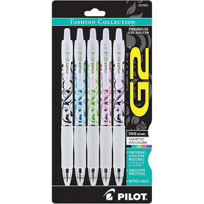 PILOT G2 Fashion Collection Premium Gel Ink Pens, Fine Point, Assorted Colors (31392) (Pack of 6, 30 Count Total)