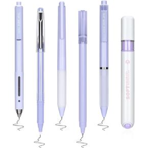 Temiary 5Pcs 0.5mm Gel Ink Pens & 1 Pc Highlighter, No Bleed Black Ink Fine Point Pen for Journaling, Smooth Writing Aesthetic Gel Pen for Home Office School Supplies (Blue)