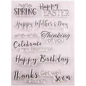 Welcome to Joyful Home 1pc Hello Spring Happy Easter Bithday Clear Stamp for Card Making Decoration and Scrapbooking
