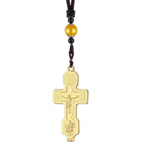 Russian Orthodox Cross Pendant Crucifix Pieta Necklace, 27.56 Inch Braided Rope Chain, 4 Colors