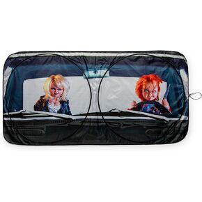 Child's Play Chucky Horror Movie Sunshade for Windshield | Foldable Sun Visor Protector for Cars, Trucks, SUVs | Blocks UV Rays and Sun Glare | 64 x 32 Inches, Black, One Size