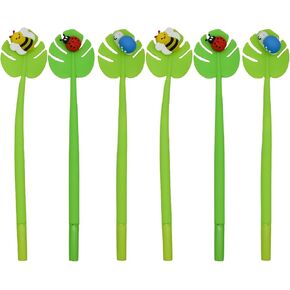 Maydahui 6 PCS Insect Palm Leaf Rollerball Gel Pens Novelty Bug Pen Snail Bee Ladybug Style Soft Silicone Black Ink for School Party Office