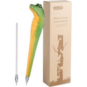 Crocodile Pen, 100% Handmade Wood Carved Animal Gel Pen, Gift Ideas for Kids Girls Boys Women & Men, Cute Pens School Writing Office Supplies Birthday