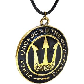 Percy Jackson Circular Shield Poseidon Trident Olympians Demigod Bronze Pendant Necklace