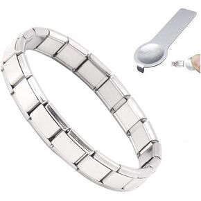 YANCHUN 2 Pcs Italian Charm Bracelets for Women Shiny 9mm Italian Starter Charm Bracelet Starting at 18 Links for 6" Wrist Size Interlocking Stainless Steel Modular Links