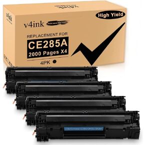 v4ink 4PK Compatible 85A Toner Cartridge Replacement for HP 85A CE285A 36A CB436A 35A CB435A Canon 125 Toner for HP Pro P1006 P1102 P1102W P1109w MFP M1212nf M1217nfw MF3010 LBP6030 LBP6030W Printer
