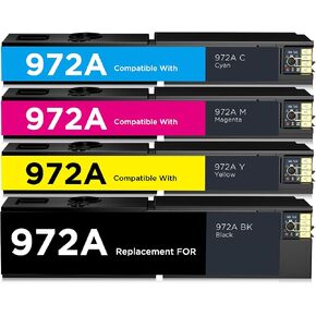 خرطوشة حبر 972A 4 PK بديلة متوافقة مع HP 972 A Combo Pack| ارتفاع العائد | يعمل مع طابعة PageWide MFP 377dw / 377dn / 477dw / 477dn / 577dw / 577z (BCMY) in Kuwait