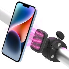 Handlebar Phone Magnetic Mount for Bike, iPhone Bicycle Holder for Gym, Peloton Bike, Treadmill Compatible with iPhone 15, 14, 13,12, Pro, Pro Max, Mini and More Phone, Black 1 Pack.