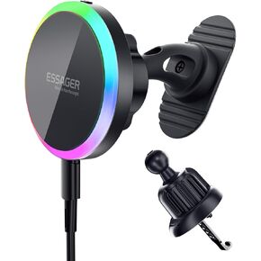 ESSAGER 15W Wireless Car Charger, for Magsafe Car Mount Charger, Magnetic Car Phone Holder for Dash Air Vent, Fast Charging Mount Compatible with iPhone 15/14/13/12 Pro Max Series